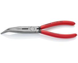 Knipex 200 mm fladrundtang med skær, viser de spidse kæber og røde plastisol-greb, set fra siden på hvid baggrund.