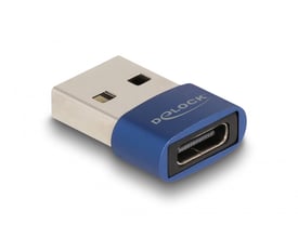 DeLock USB 2.0 adapter, blå, med USB Type-A hanstik og USB Type-C hunport til udvidelse af tilslutningsmuligheder.