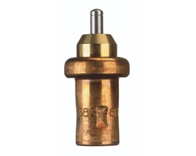 Termoventiler termostatpatron 5840 til Laddomat, 53° åbningstemperatur, udført i messing og stål med tydelige graveringer.