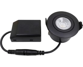 Nordtronic Low Profile Flexible G2 sort spot med lavvolt konnektor og driver, klar til installation.