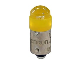Omron A22NZ trykknap tilbehør med gul LED lampe og metalfatning, model A22NZ-L-YC.