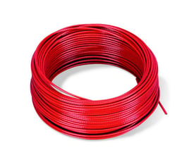 Schneider Electric galvaniseret wire XY2CZ3015, Ø3,2 mm, præsenteret som en rød spole på hvid baggrund.