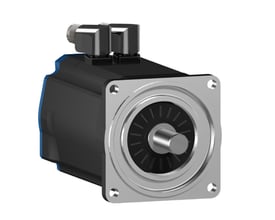 Schneider Electric PacDrive 3 servomotor SH3 140mm med 19,5Nm drejningsmoment og IP65 tæthedsklasse, vist med aksel og tilslutningsstik.