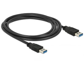 DeLock USB 3.0 kabel, sort, 2 meter lang, med to USB-A han stik til dataoverførsel mellem enheder.