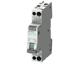 Siemens RCBO kompakt fejlstrømsafbryder med overstrømsbeskyttelse, 1-polet+N, 6kA, type AC, 30mA, C6, grå.