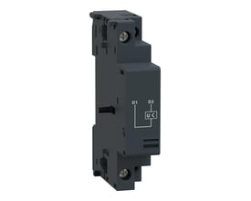 Detaljeret visning af Schneider Electric underspændingsudløser med kompakte dimensioner og skrueterminaler på siden.