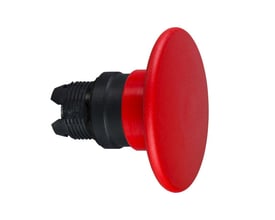 Schneider Electric ZB5AR4 paddetryk i rød kunststof med fjederretur og 60 mm diameter, vist med koblingsdel.