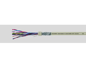 Fleksibelt multikabel LIYCY med 6x2x0,5 mm² ledertværsnit og flettet skærmvises afklippet ende med farvekodede ledere.