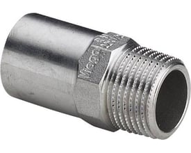 Viega G1 Sanpress Inox indstiksovergangsstykke af rustfrit stål med 28 mm indløb og 1" udløb med udvendigt R-gevind.