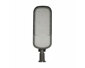 Grå SpectrumLED 200 W LED-gadelampe med skumringssensor set forfra med lysdioder og rørmontering.