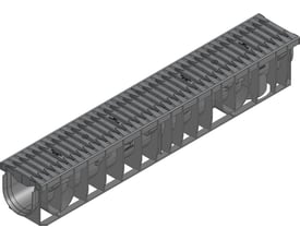 NID rende med rist, 160x150x1000 mm, fremstillet af sort PA-GF materiale, med 25 tons belastningsevne.