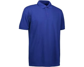 ID Identity kongeblå poloshirt i størrelse L, fremstillet af slidstærkt, forkrympet materiale uden brystlomme.