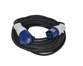 Kabelsæt 3G1,5 25m 16A 230V med solide CEE stik og et 25 meter langt sort gummi neopren kabel.
