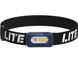 Detaljeret frontvisning af Scangrip HEAD LITE pandelampen, der fremhæver COB-LED og spotlyset.