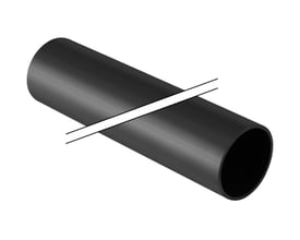 Geberit PEH afløbsrør i sort, med en diameter på 90 mm og en længde på 5 meter, vist med en hvid linje henover.