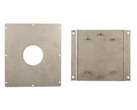 Grohe montagesæt i rustfrit stål, vist med to forskellige plader til indbygning.