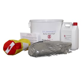 SFL 100 mm rotte-stop-prop™ komplet sæt, inklusive spand med cementblanding, forseglingspose og to forseglingspropper med logo.