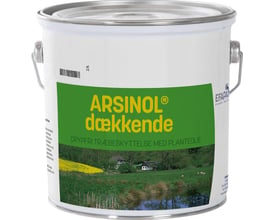 Arsinol dækkende træbeskyttelse, 2,5 liter, vist med etiketten der fremhæver landskab og produktnavn.