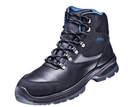 Atlas sikkerhedsstøvle alu-tec 735 2.0 XP ESD i str. 47, sort med blå detaljer og snørebånd.