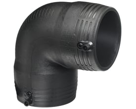 +GF+ ELGEF 160 mm PE el-svejsevinkel 90° SDR11 PN16 er en sort rund fitting af PE100 materiale.