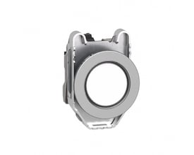 Schneider Electric signallampe i metal, komplet med hvid LED og 30 mm hul til planforsænket montage, set fra siden.