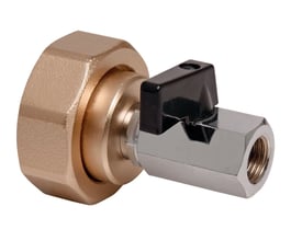 Kemper kontrolforskruning i messing og forkromet metal med sort håndtag til BA FK-4 ventil, DN10-15.