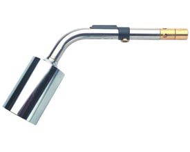 Vinklet sidevisning af Sievert blødflammebrænderhoved, Ø50 mm, der viser brandnavnet Sievert trykt på metalrøret.