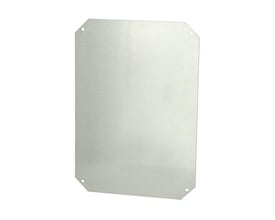 Fibox Montageplade NEO i aluzink med dobbelte hjørner og monteringshuller, klar til installation.