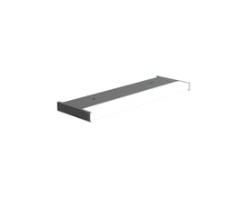 Svedbergs Dovre LED-belysning til spejlskab i granitgrå, set skråt forfra med en lang, hvid lysflade.