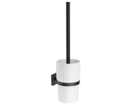 Smedbo House WC-børste med holder i mat sort messing og hvid porcelæn til vægmontering.