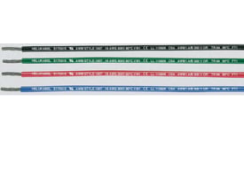 HELUKABEL monteringsledninger AWG24 1007 i sort, grøn, rød og blå, alle med printet mærkning.