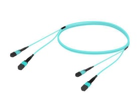 CommScope ULL LazrSPEED 550, 24-fiber OM4 trunk-kabel i aqua LSZH med to MPO12 hunstik og fire fanout-kabler.
