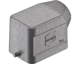 Harting Han 6B stikhus i støvgrå aluminium med M25 forskruning, set fra en anden vinkel.