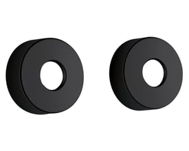 To runde, mat sorte Damixa rossetter med en diameter på 75 mm, vist isoleret på hvid baggrund.