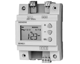 Siemens SEH62.1 digital ur med 1-kanals 7-dages program og tydeligt LCD-display med betjeningsknapper til nem programmering.