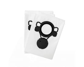 Nærbillede af to Nilfisk fleece støvsugerposer til ATTIX 33/44, der viser den sorte lukkekonstruktion og hvidt filtmateriale.