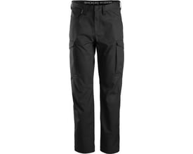 Snickers Service buks 6800 i sort, str. 50, vist forfra med tættere kig på stof og syninger samt logo i linningen.