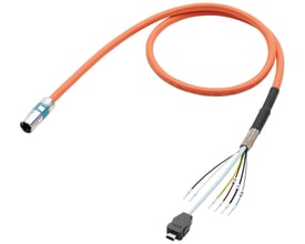 Siemens Single kabel til Sinamics med M12 stik og orange kabel, 9 meter langt med åbne ender og IX-stik.