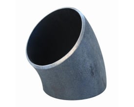 Svejsebøjning i stål med 168,3 mm diameter og 4,5 mm tykkelse, 45 graders vinkel og 3D radius.