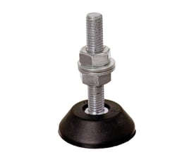 Maskinsko med 46mm sort gummifod og M10 gevind, max 75 kg belastning.