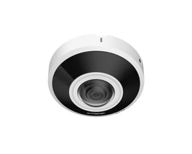 Dahua 6 MP fisheye-netværkskamera IPC-EBW5641-AS med rundt, hvidt og sort kabinet og centralt objektiv.