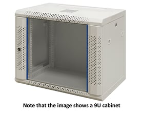 Toten 19-tommers vægskab, 12U, 600x450 mm, hvidt med glasdør; billedteksten angiver 9U.