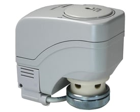 Siemens SSB81 ventil aktuator i grå plast, 24V, med 3-punkts styring og 150s driftstid, egnet til VVP/VXP ventiler.