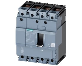 Siemens 3VA1 maksimalafbryder, 4-polet, 160A, 36kA, 415V med justerbar overbelastningsbeskyttelse og betjeningsgreb.