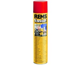 REMS Sanitol spraydåse, detaljeret illustration af gevindskæring i rør med værktøj.