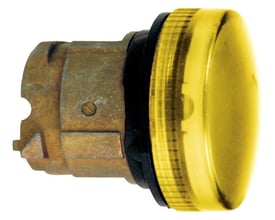 Schneider Electric lampehoved i messing med sort bagstykke og en guldfarvet, riflet linse på 22 mm.