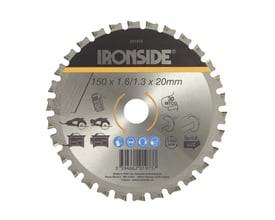 Ironside rundsavklinge til stål set forfra med sølvfarvet klinge, 30 tænder og diameter på 150 mm.