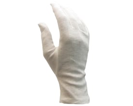 Hvid Inspector stofhandske i bomuldsinterlock, str. 10, slip-on model, vist på hvid baggrund.