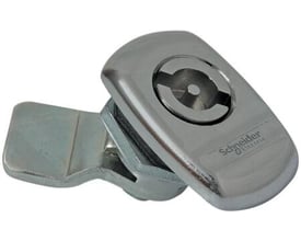 Schneider Electric Spacial S3X 3mm rund låseindsats i krom med DB standard sortiment og synlig mærkelogo.