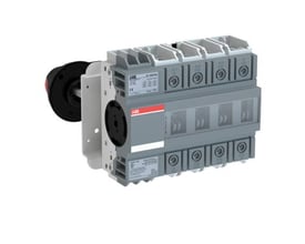ABB lastafbryder OT160GT04P, 160A, 4-polet, med drejegreb og aksel monteret på siden.